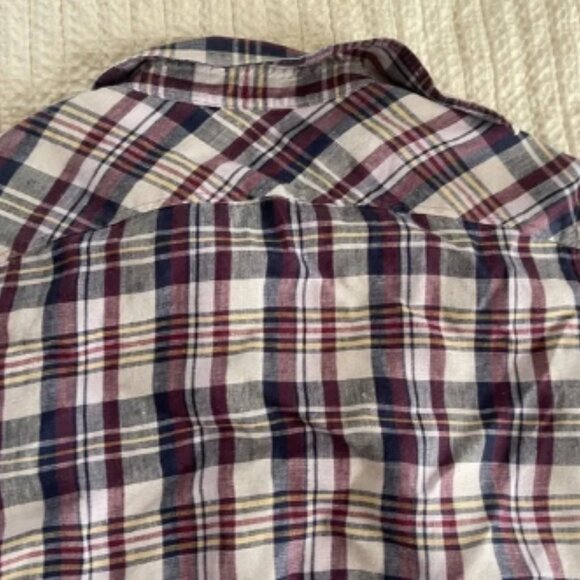 Baird McNutt Plaid Linen Long Sleeve Button Down Men’s Shirt Size medium - Picture 3 of 8
